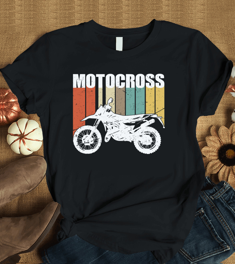Motocross Vintage Dirt Bike Retro Stripes T-Shirt