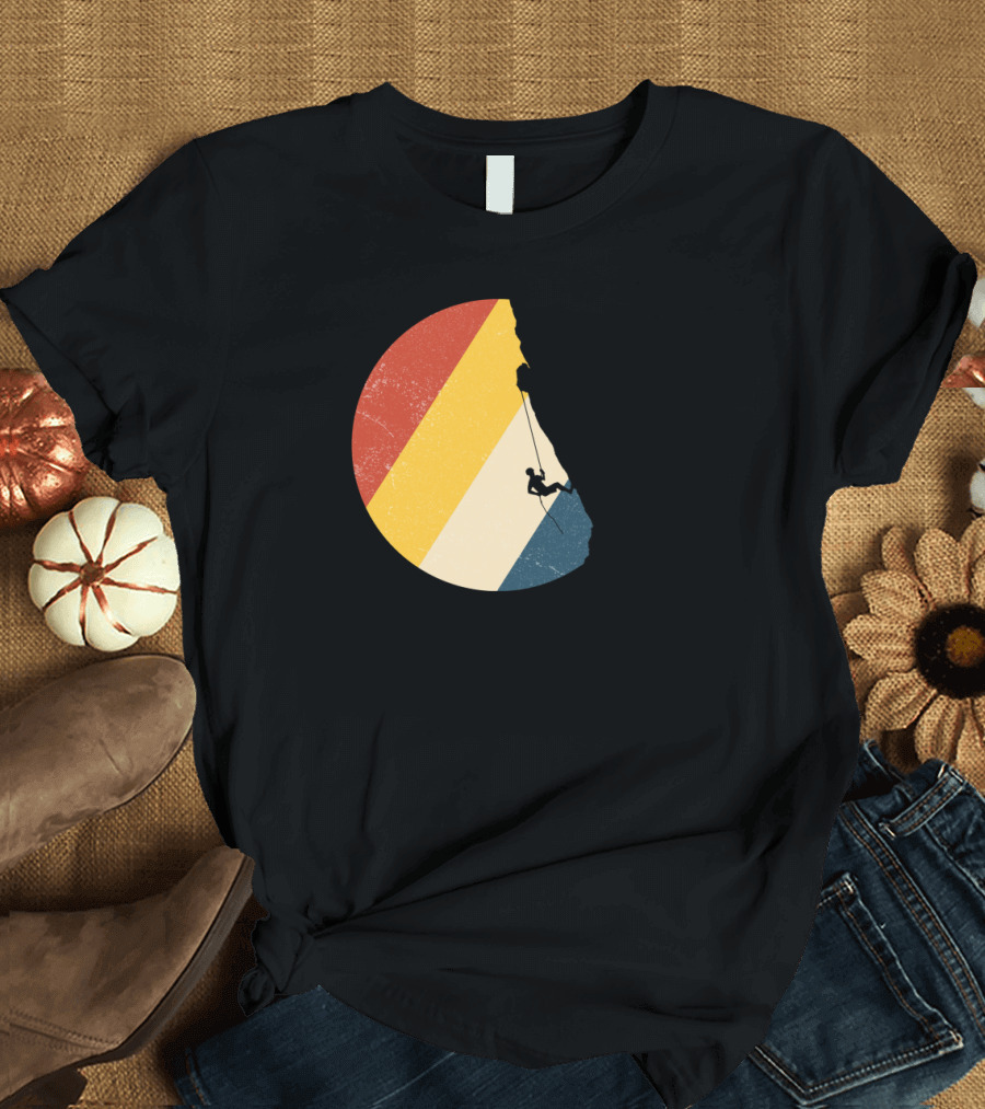 Alpinist Retro Climbing Silhouette in Vintage Striped Circle T-Shirt