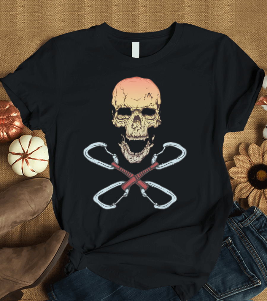 Rock Climber Skull with Crossed Carabiners T-Shirt