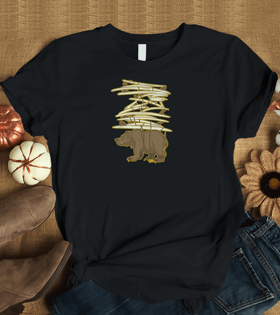 Bear Carrying Surfboards Stack Surf Check T-Shirt