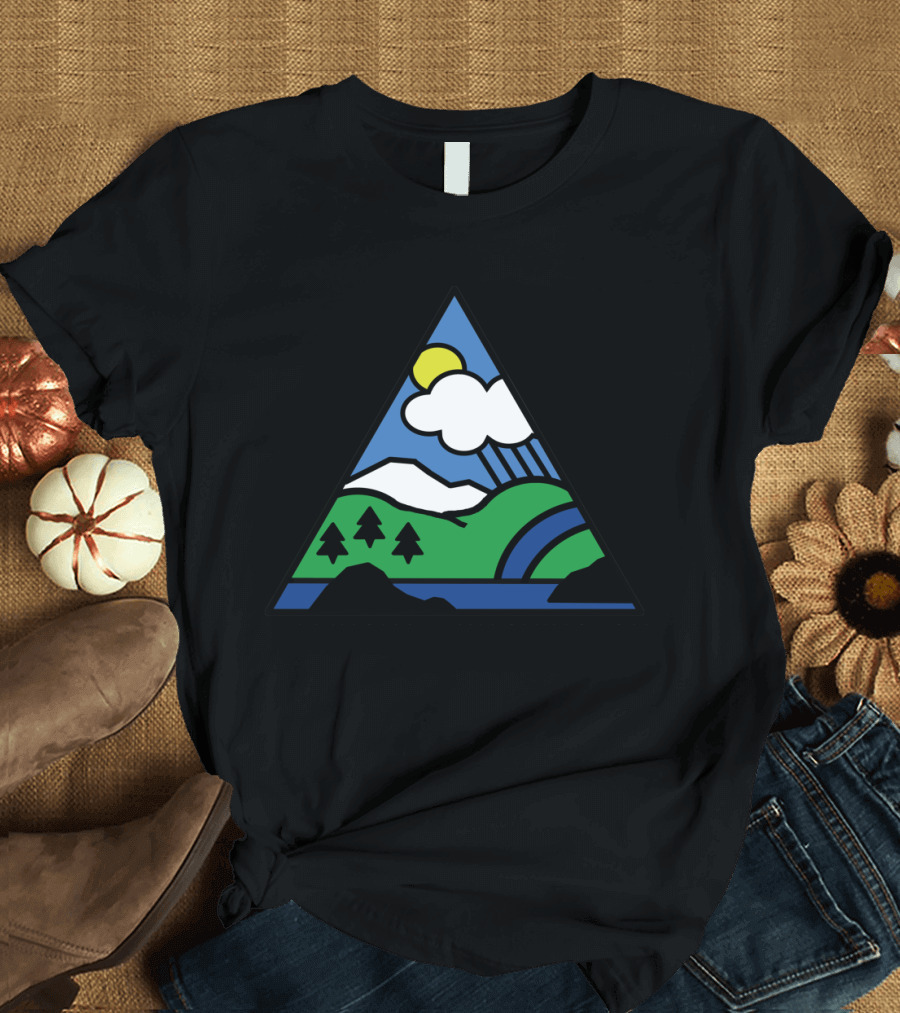 Bellinghome in Color Bellingham Washington Triangular Nature Scene with Sun, Clouds, and Trees T-Shirt