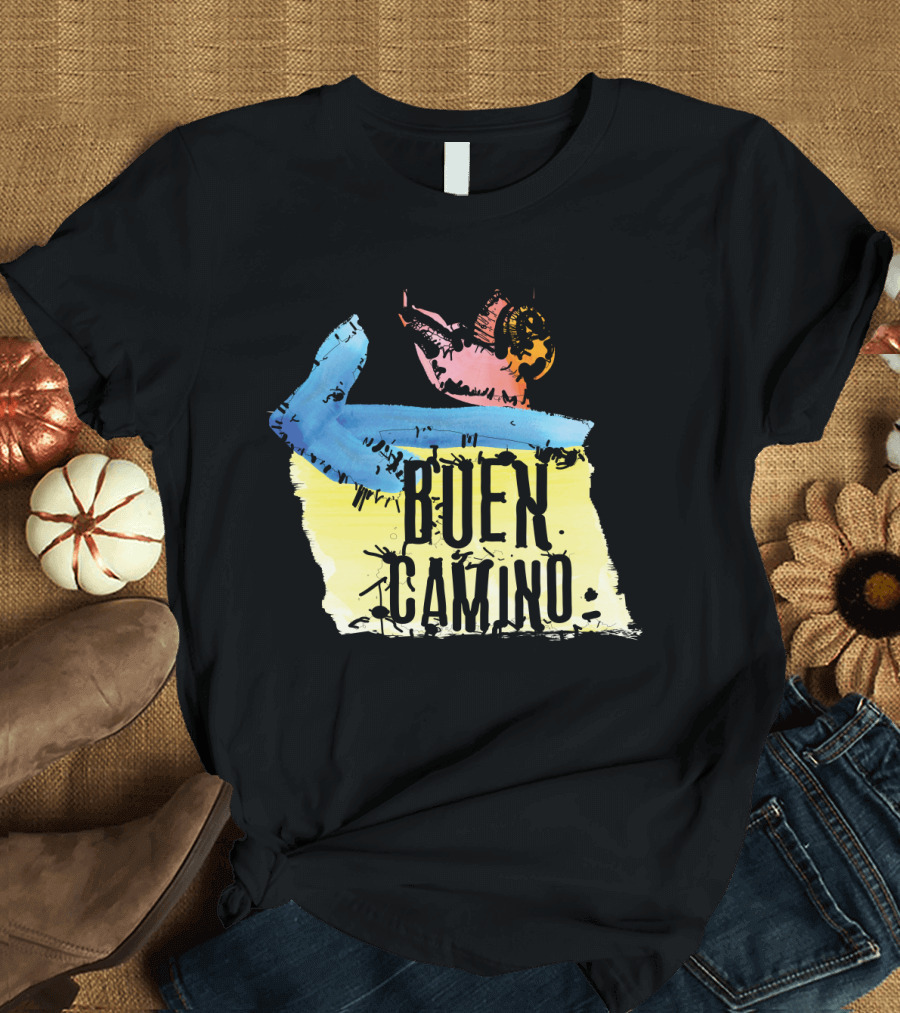 Buen Camino Yellow Scallop Shell Arrow T-Shirt