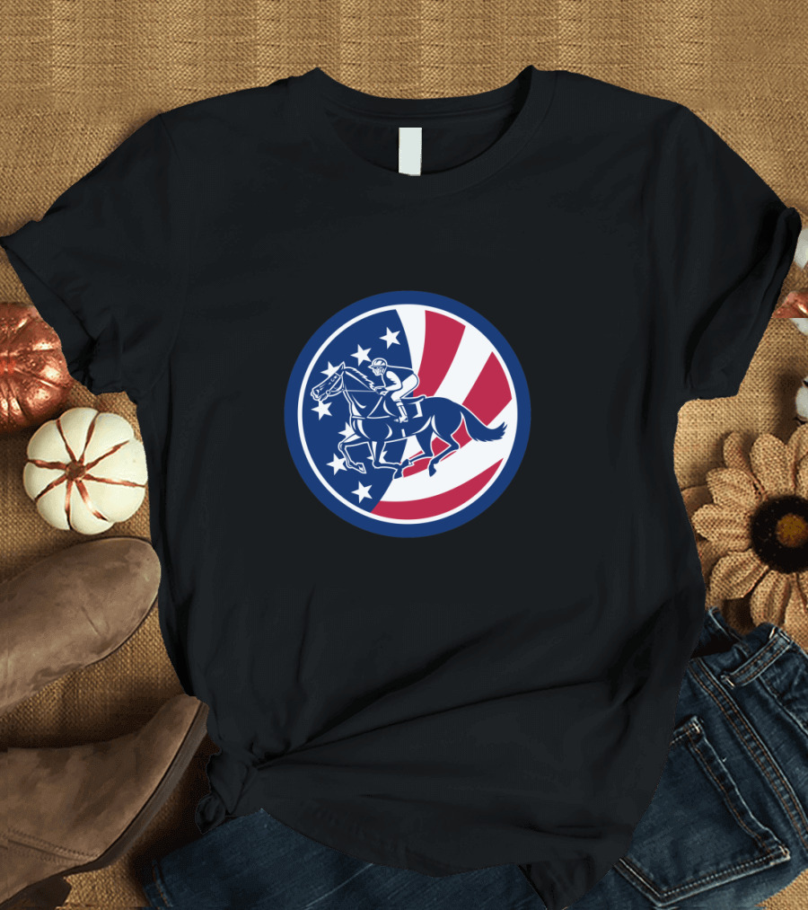 American Jockey Horse Racing USA Flag T-Shirt