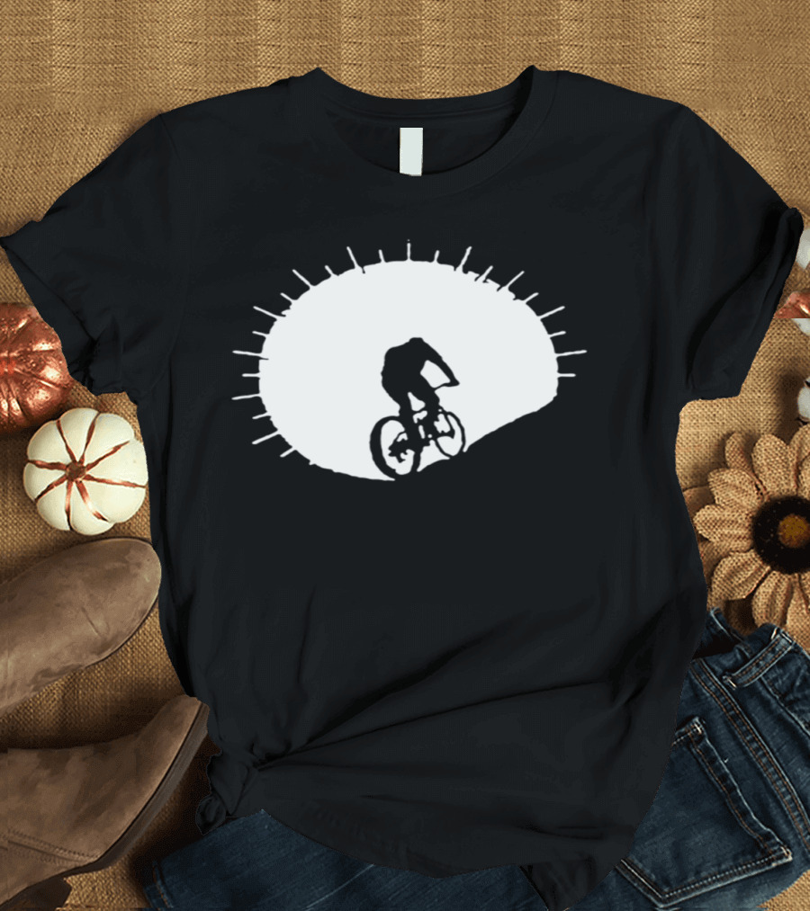 Mountain Bike Sunset Silhouette White T-Shirt