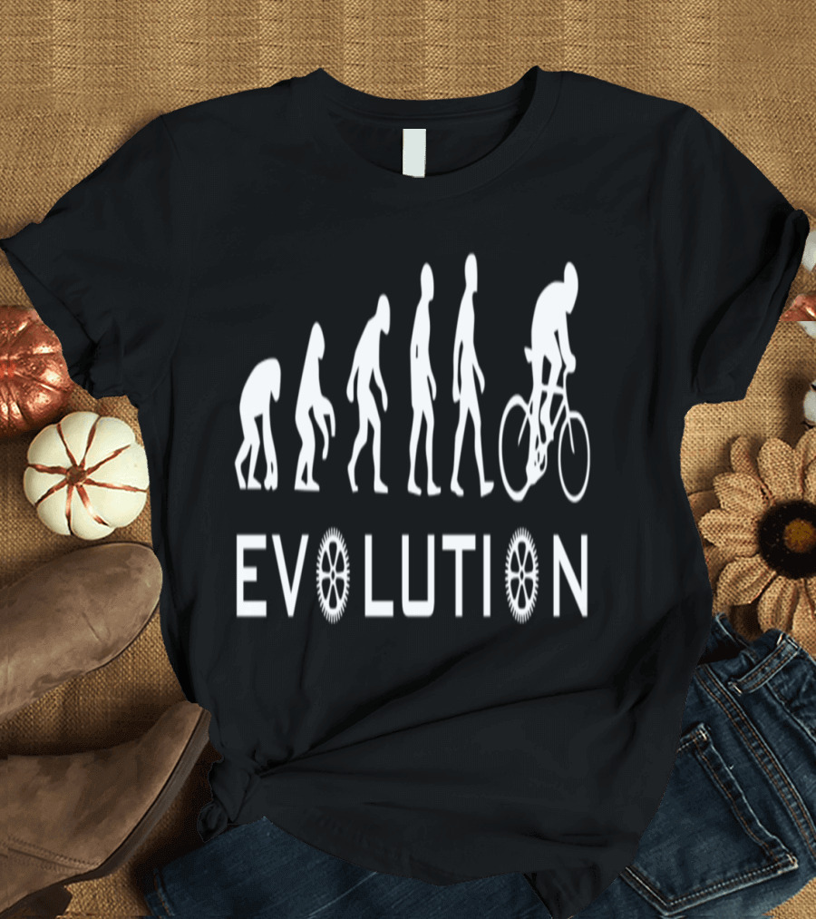 Evolution of Bike Featuring Progressive Human to Cyclist T-Shirt