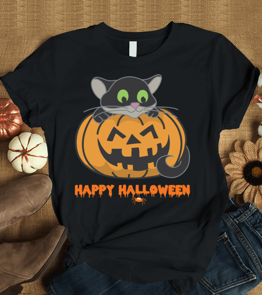 Halloween Cat Pumpkin Happy Halloween Monster T-Shirt