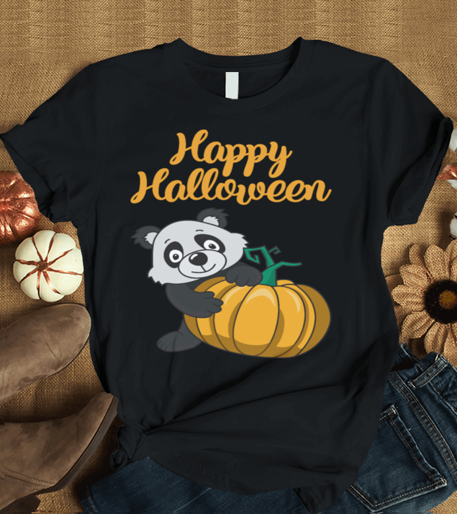 Happy Halloween Panda Bear Pumpkin T-Shirt