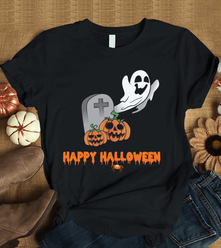 Happy Halloween Ghost Gravestone Jack-o'-Lantern Tombstone T-Shirt