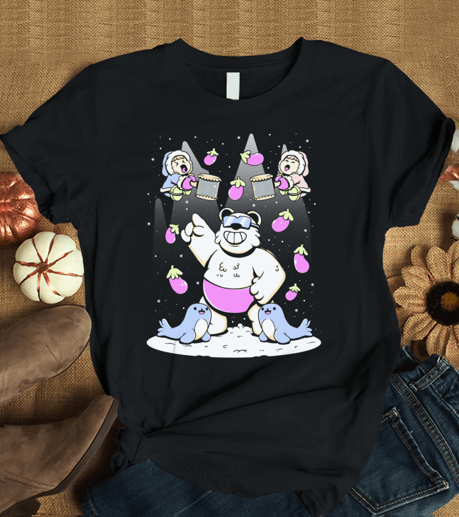 Climbers Polar Bear Party with Seals and Eggplants T-Shirt