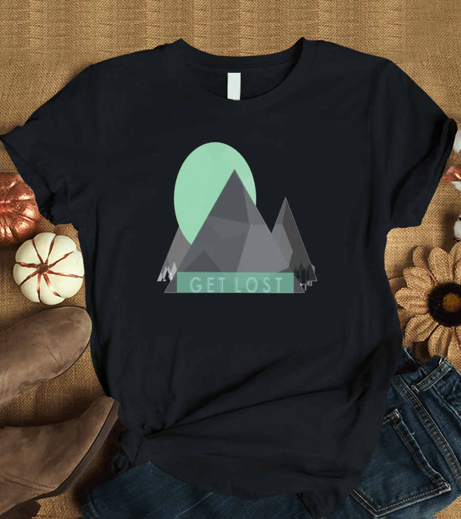 Get Lost Geometric Mountains and Green Moon T-Shirt