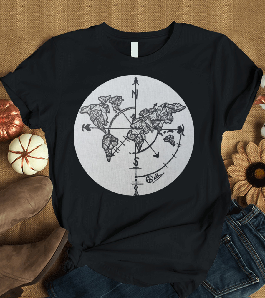 Just Roam More World Map Compass T-Shirt