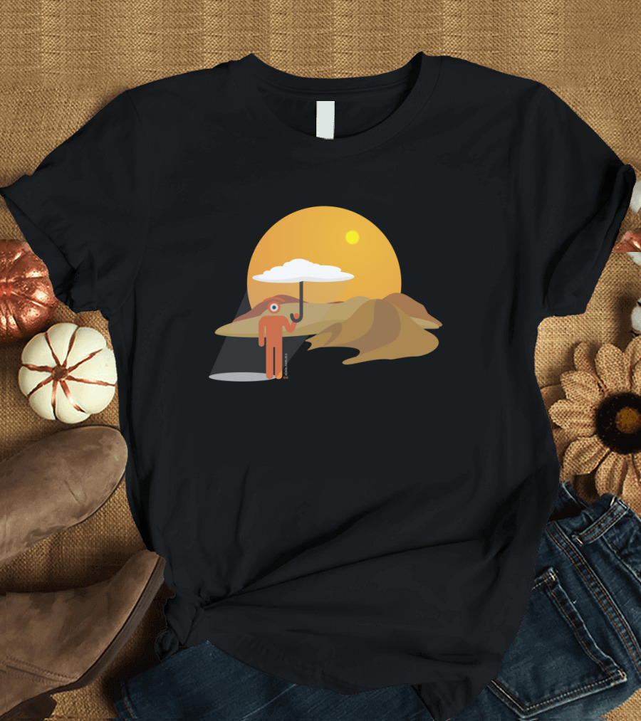 Sunny Glance Desert Scene with Cloud and Umbrella T-Shirt