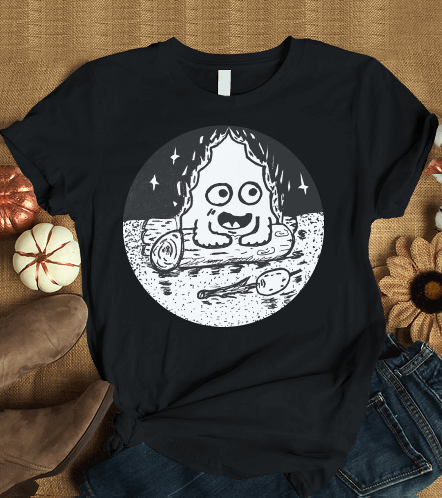 Campfire Carl Cartoon Style Ghost by the Fire with Stars and Spoon T-Shirt
