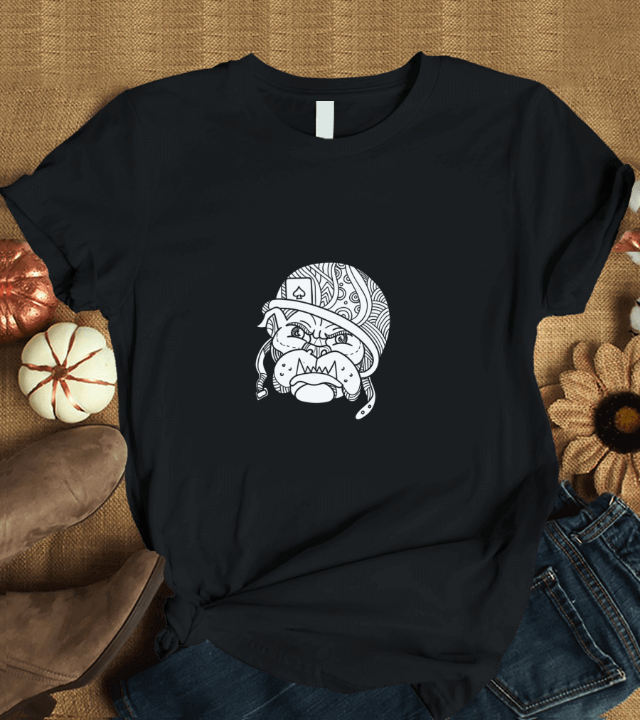 Ace of Spade Bulldog Soldier Mono Line Helmet T-Shirt