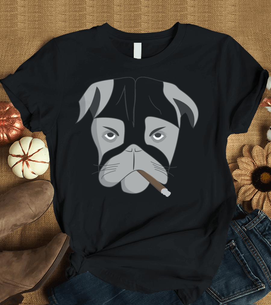 Bad Dog Smoking Cigar Boxer Face T-Shirt