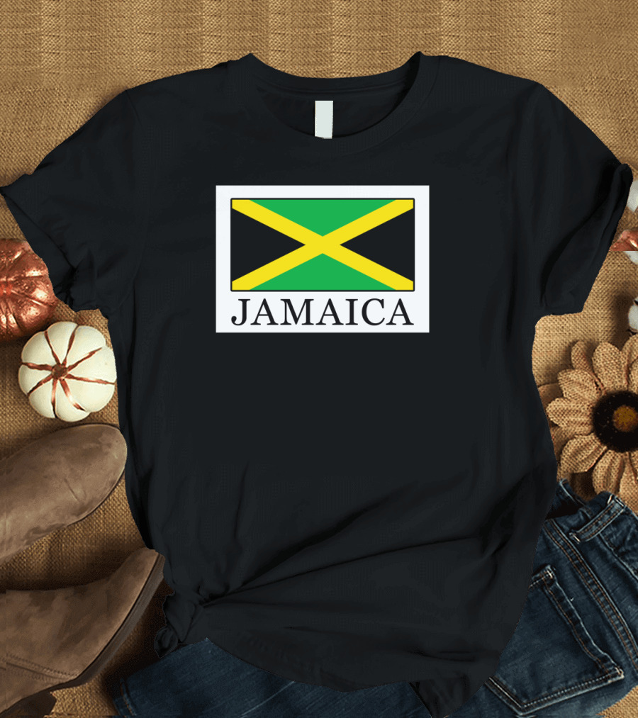 Jamaica Flag Icon with Black Green and Gold Crossing Stripes T-Shirt