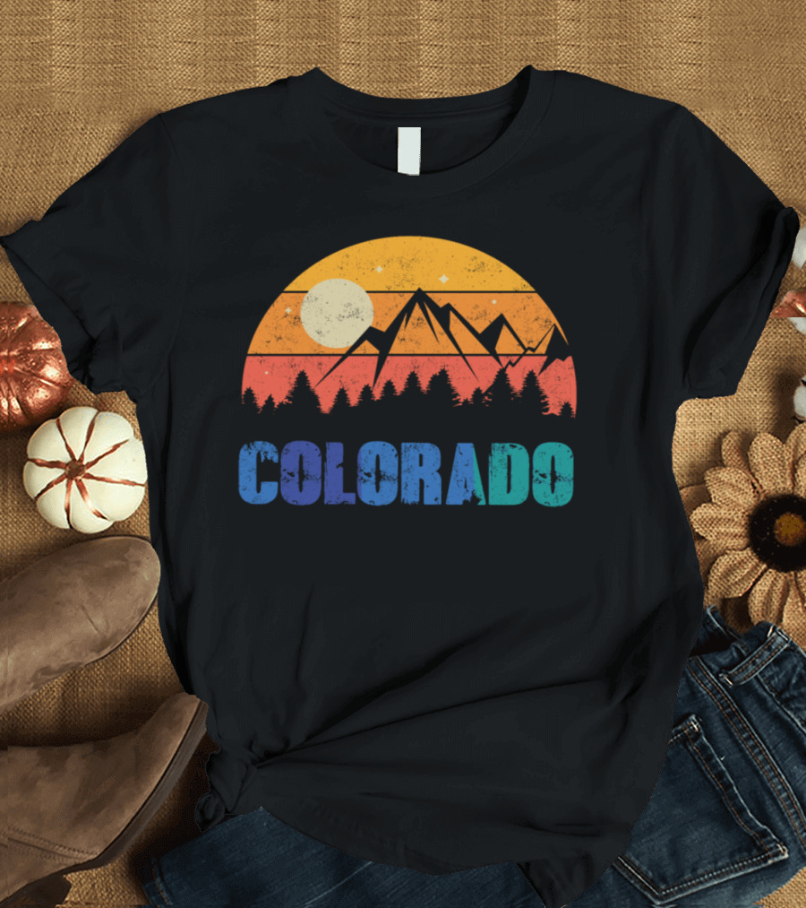 Vintage Colorado Sunset Mountain Forest T-Shirt