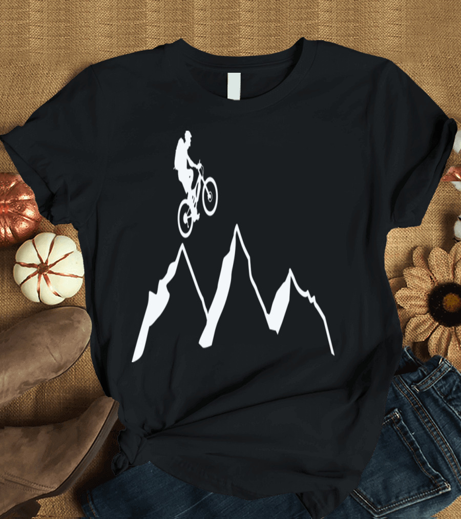 Mountain Biking Silhouette on Jagged Peaks T-Shirt