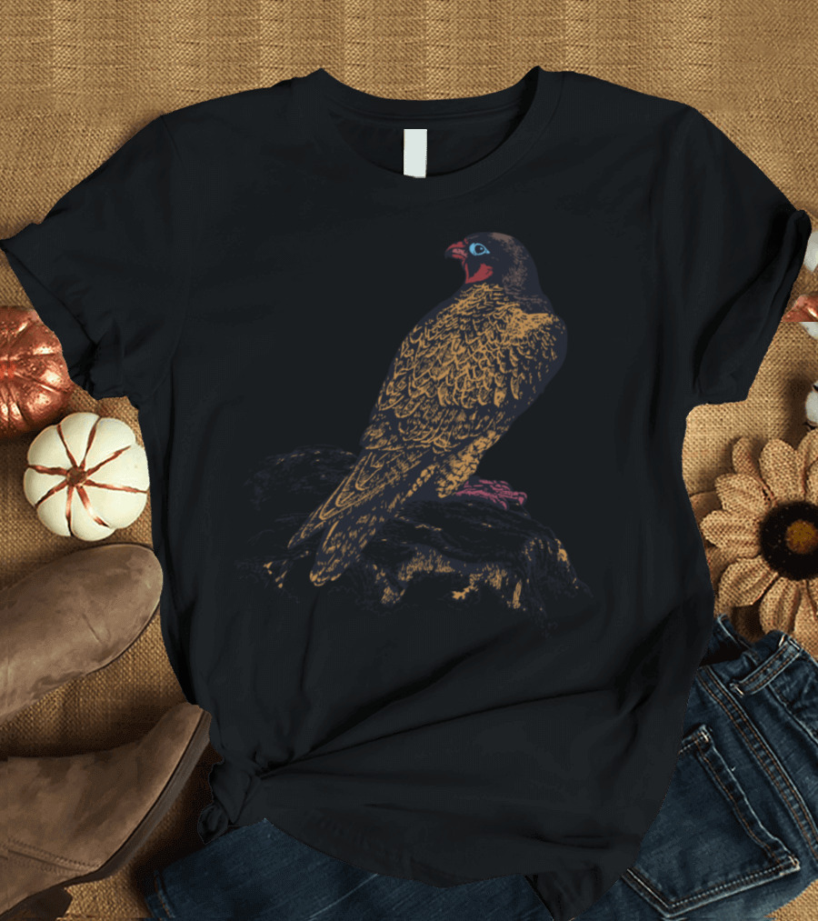 Bird Perched on Mountain Top with Detailed Feather T-Shirt