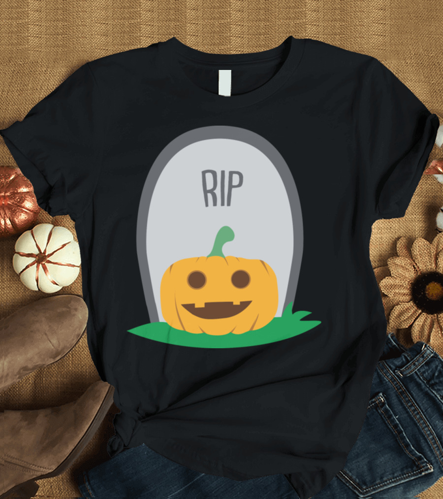 Pumpkin Grave RIP Gravestone Smiling Jack-o'-Lantern Face T-Shirt