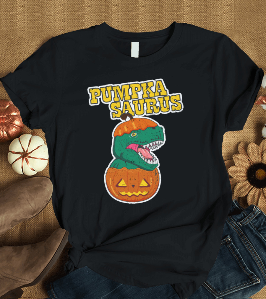 Pumpkasaurus Dinosaur Jack-o'-Lantern Head Roaring Halloween T-Shirt