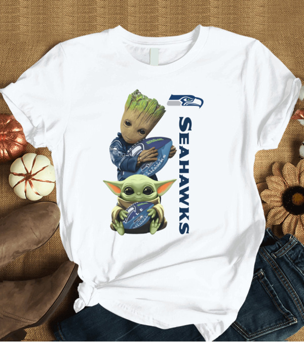 T-Shirt: Baby Groot and Baby Yoda Hugging Seahawks Football T-Shirt Baby Groot and Baby Yoda Hugging Seahawks Football T-Shirt