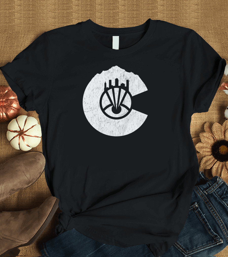 Denver Nuggets Eye Logo Design with City Skyline Elements T-Shirt