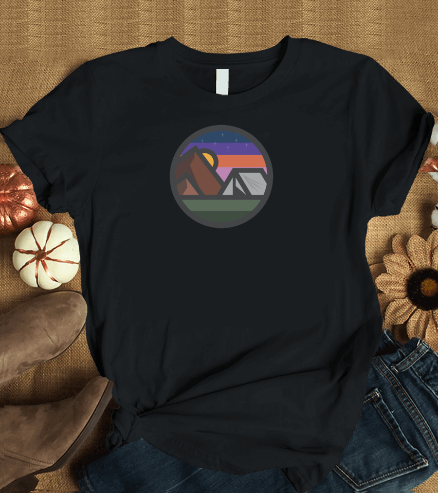 Base Camp Night Scenic Mountain Sunset Campfire Adventure T-Shirt