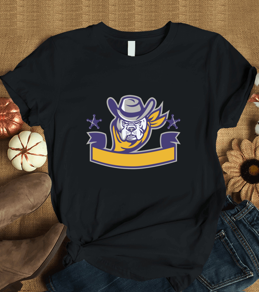 Bulldog Sheriff Cowboy with Hat and Banner T-Shirt