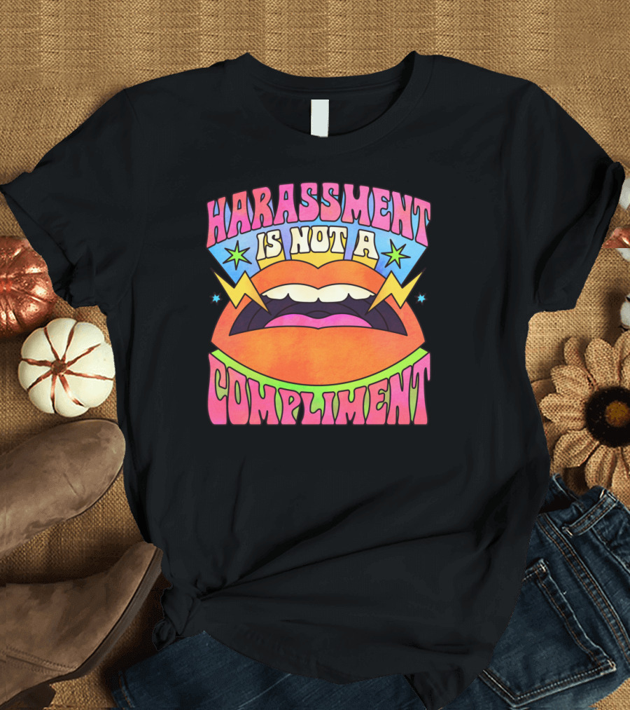 Harassment Is Not A Compliment Vibrant Pop Art Lips with Lightning and Stars T-Shirt