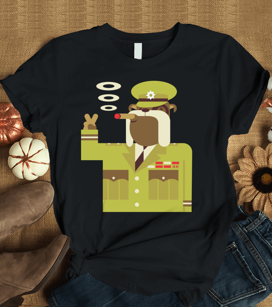 Major Winston Bulldog Military Style Character with Cigar and Victory Pose T-Shirt