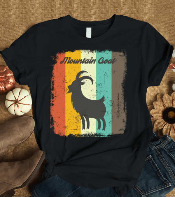 T-Shirt: Mountain Goat 70s Vintage Animal Lover Retro Stripes T-Shirt Mountain Goat 70s Vintage Animal Lover Retro Stripes T-Shirt