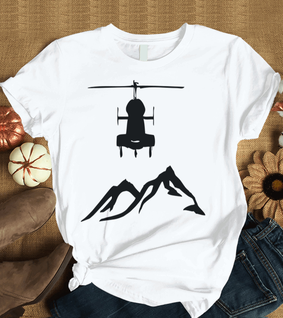Heli Mountain Shadow Silhouette Adventure Explorer T-Shirt