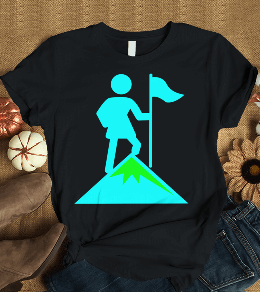 Mountain Flag Victory with Climbers Iconic Pose T-Shirt