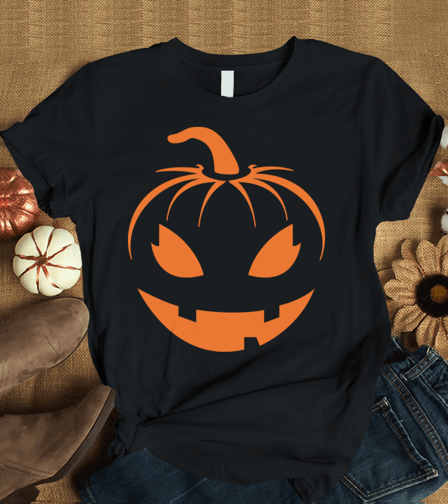 Pumpkin Face Halloween Horror Orange Creepy Scary Jack-o'-Lantern T-Shirt
