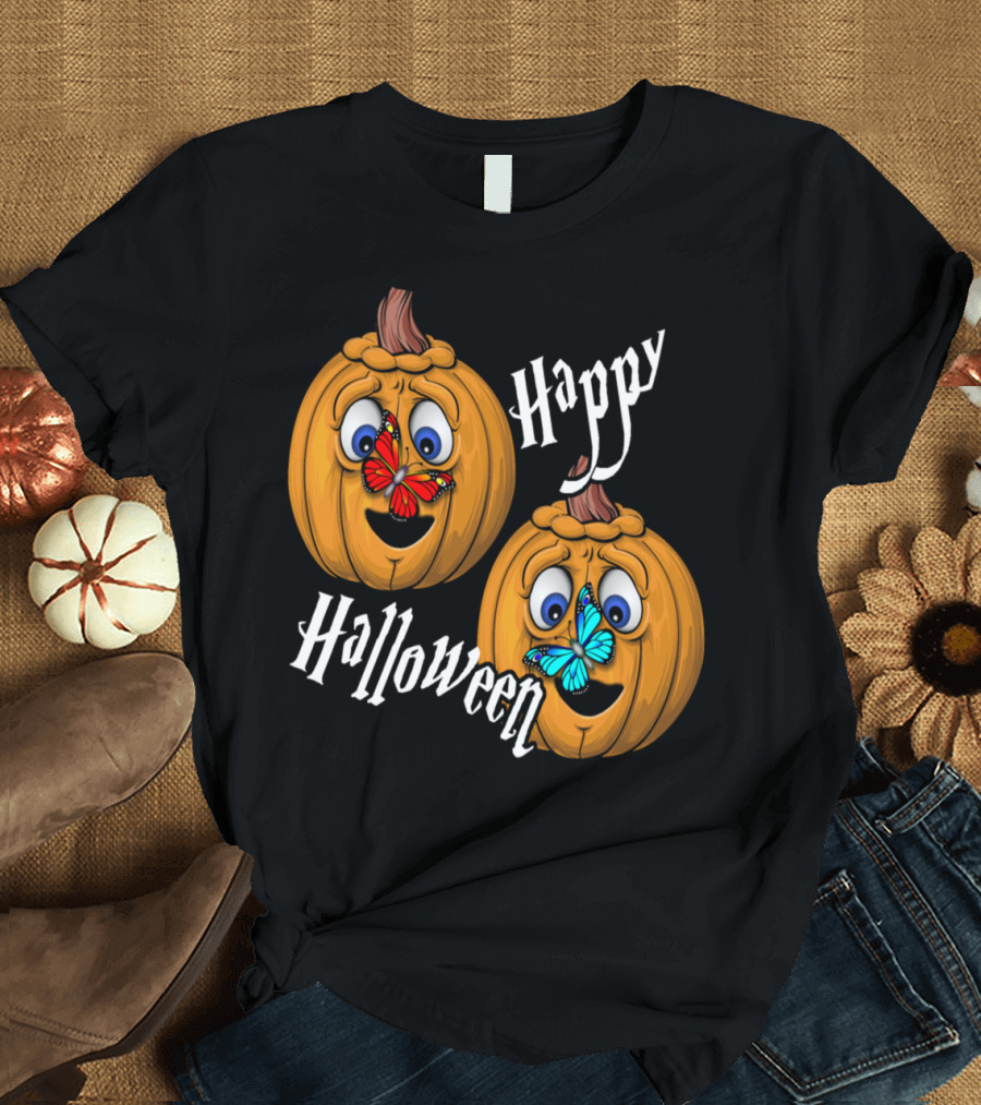 Happy Halloween Funny Pumpkins with Butterflies T-Shirt