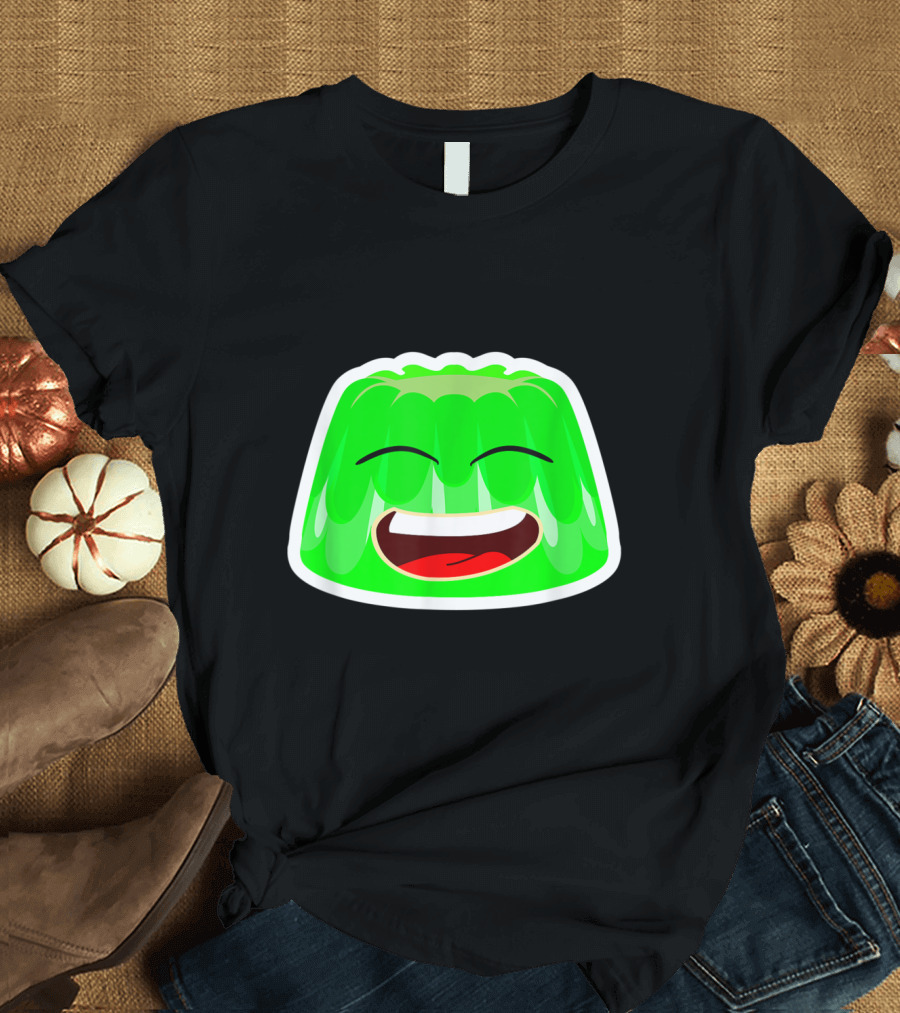 Jelly Merch Adults Smiley Face Bright Green Laughing Jello T-Shirt