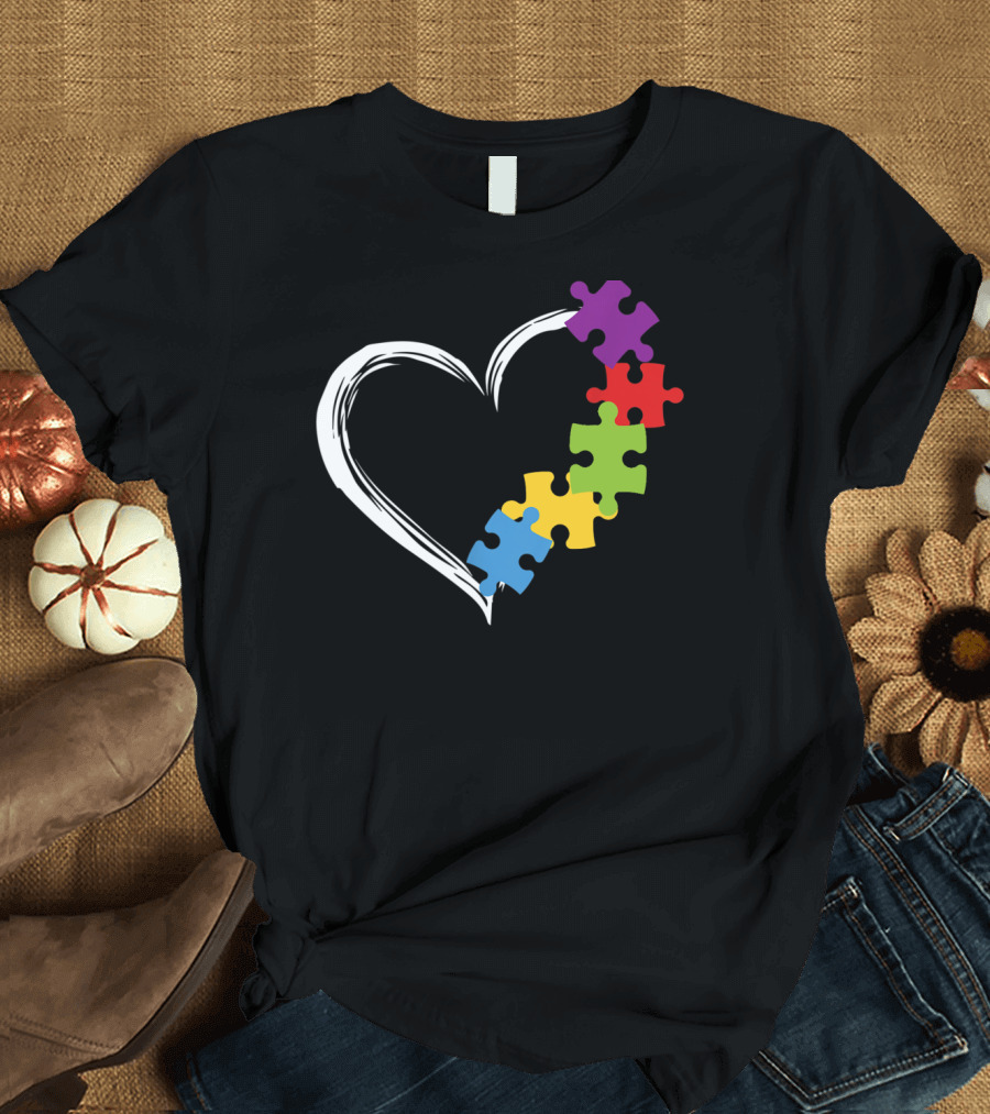 Love Puzzle Heart Ribbon Autism Awareness T-Shirt
