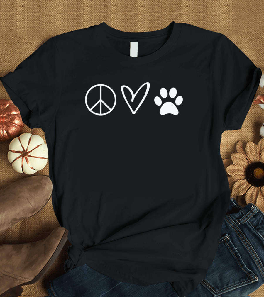 Funny Peace Sign Heart Paw Print Sarcastic T-Shirt