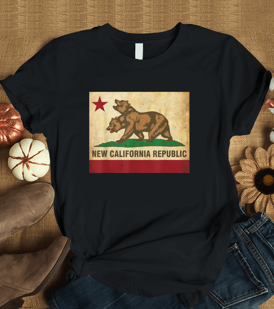 New California Republic Flag Fallout Inspired Bear and Star T-Shirt
