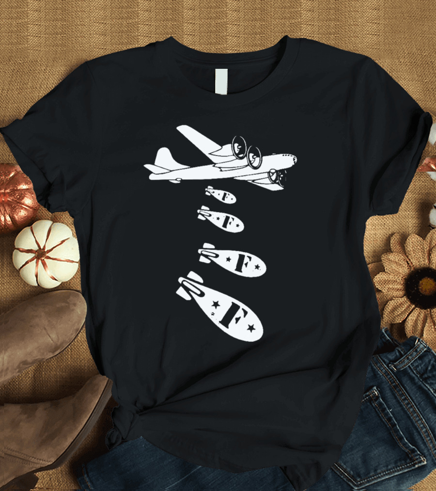 Bomber Plane F Bomb Drop with Stars T-Shirt