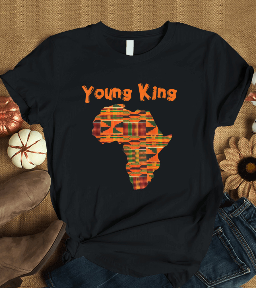 Young King African Print Kids With Kente Map T-Shirt