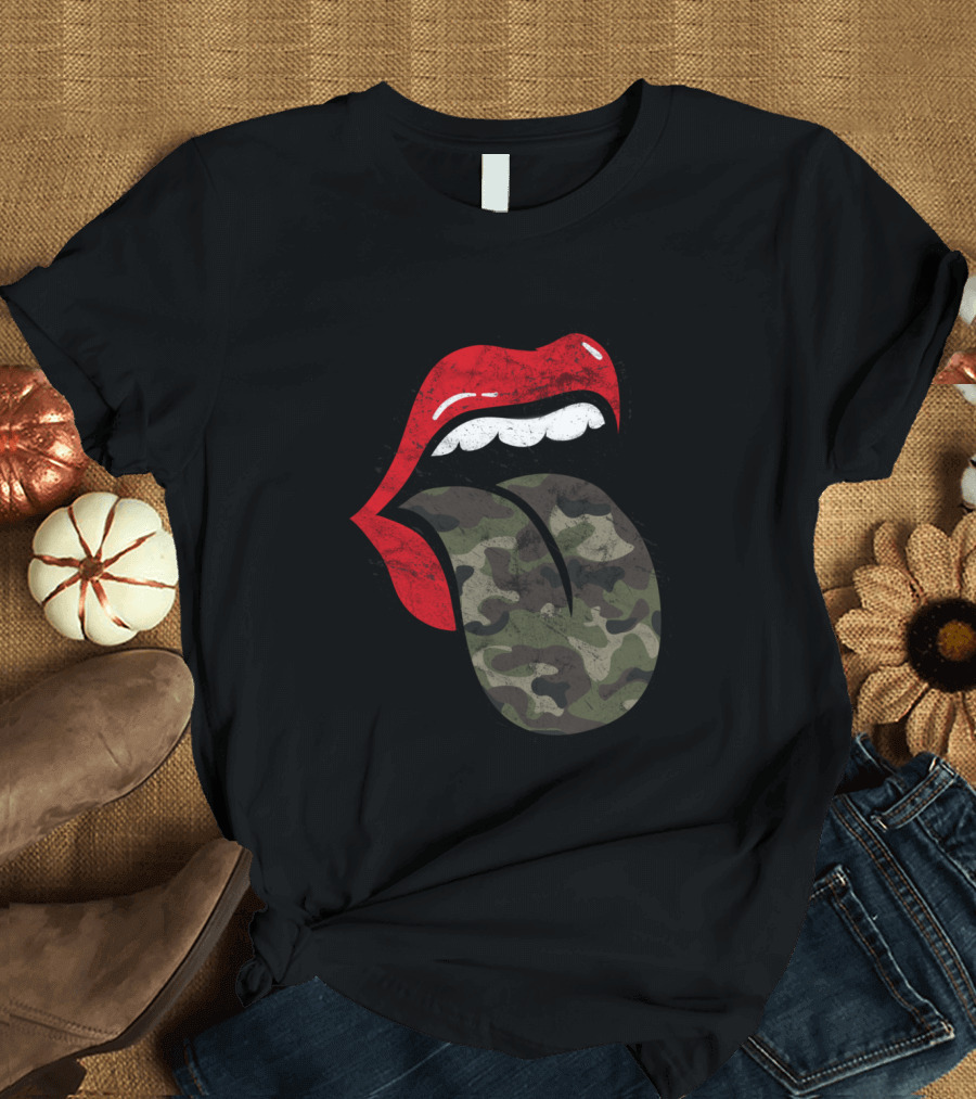 Red Lips Camouflage Tongue Trendy Camo Grunge Rolling Stones Aesthetic T-Shirt