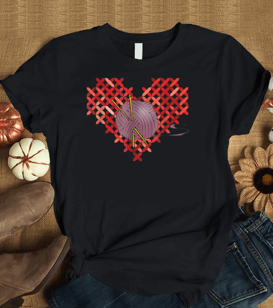 Love Knitting Fun Crafting Yarn Heart Knitting Club T-Shirt