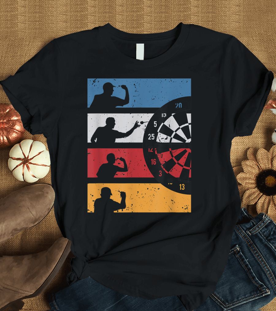 Vintage Dart Player Silhouettes with Dartboard and Club T-Shirt