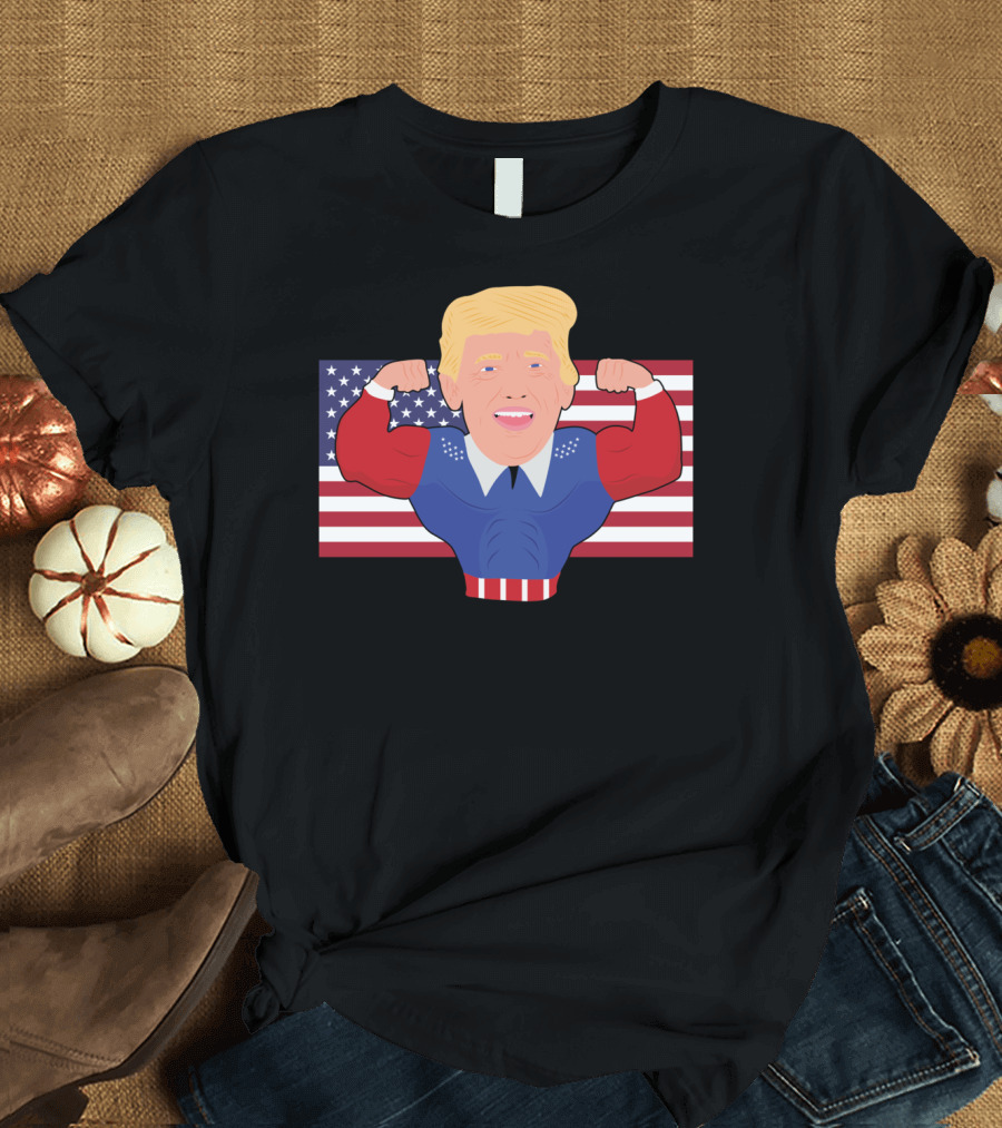 Pro Donald Trump Flexing Muscles Over USA Flag Republican T-Shirt