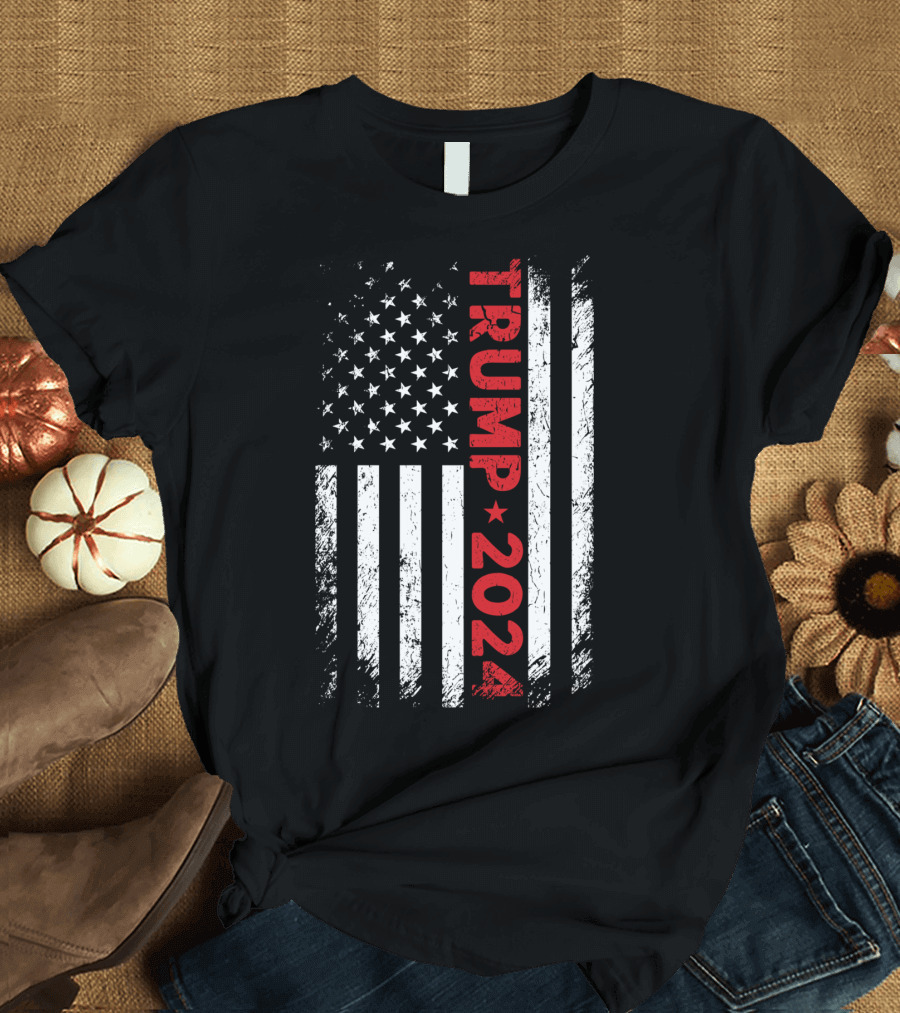 TRUMP 2024 Distressed American Flag T-Shirt