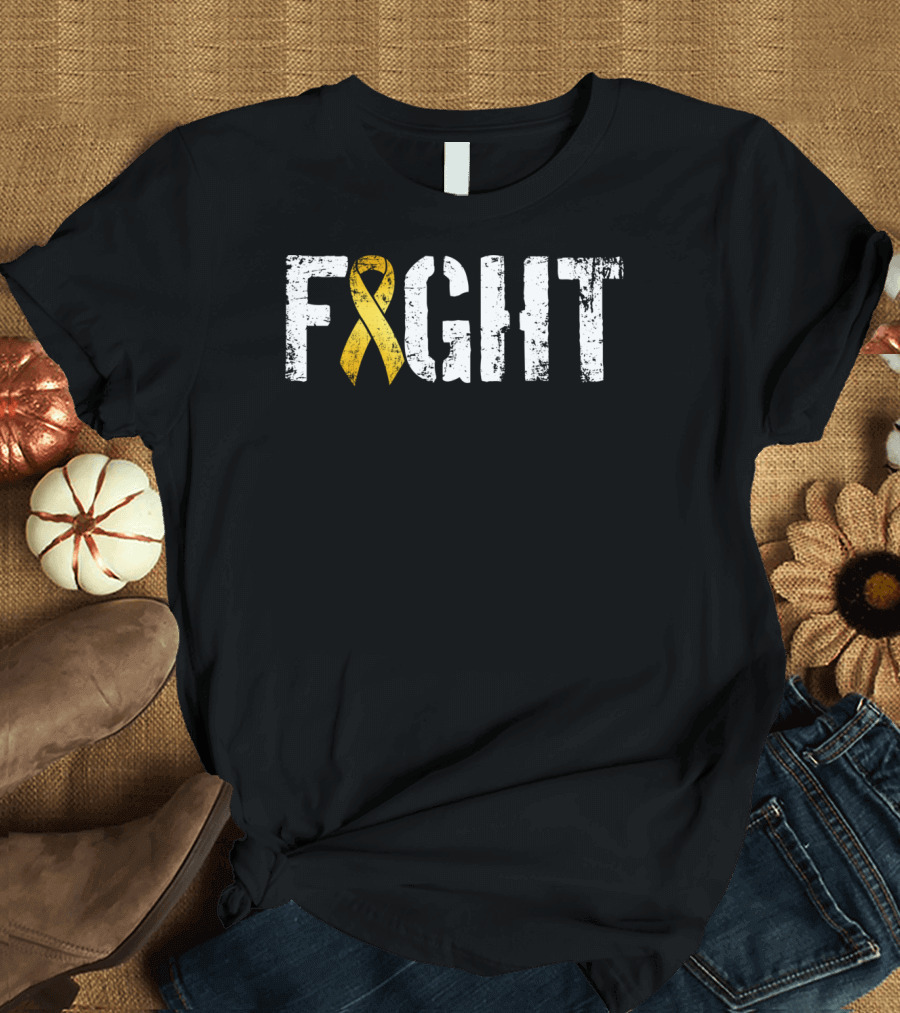 Fight Gold Ribbon Childhood Cancer Awareness Military T-Shirt