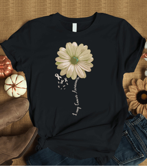 T-Shirt: Lung Cancer Awareness Daisy Ribbon Support T-Shirt Lung Cancer Awareness Daisy Ribbon Support T-Shirt