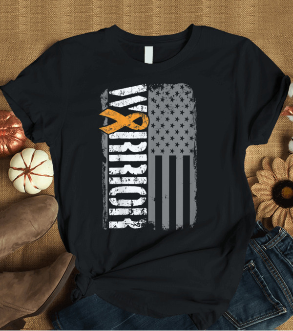 T-Shirt: Warrior Vertical American Flag Kidney Cancer Awareness T-Shirt Warrior Vertical American Flag Kidney Cancer Awareness T-Shirt